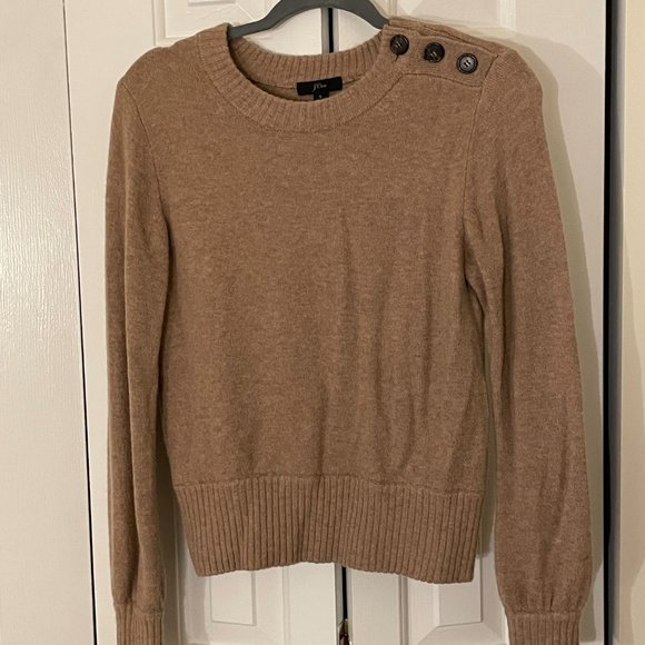 J. Crew Camel Merino Wool Blend Knit Sweater with Button Shoulder - Picture 3 of 5